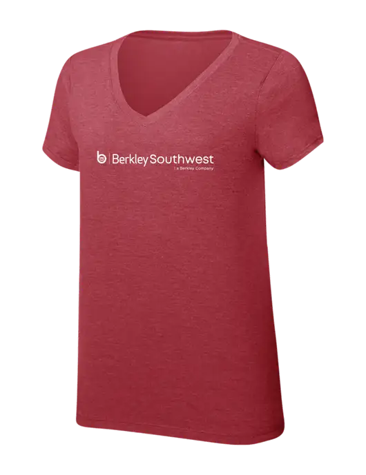 Womens Simply Soft V-Neck Red Frost 4.5oz  Poly/Combed Ring Spun Cotton T-Shirt w/Berkley SW logo