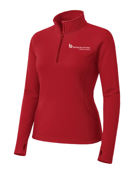 Red Womens Sport Wick Stretch 1/4 Zip Pullover w/Berkley SW logo