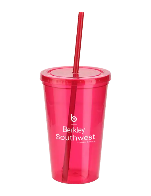 Sorrento Red 16 oz Tumbler with Lid & Straw w/Berkley SW logo