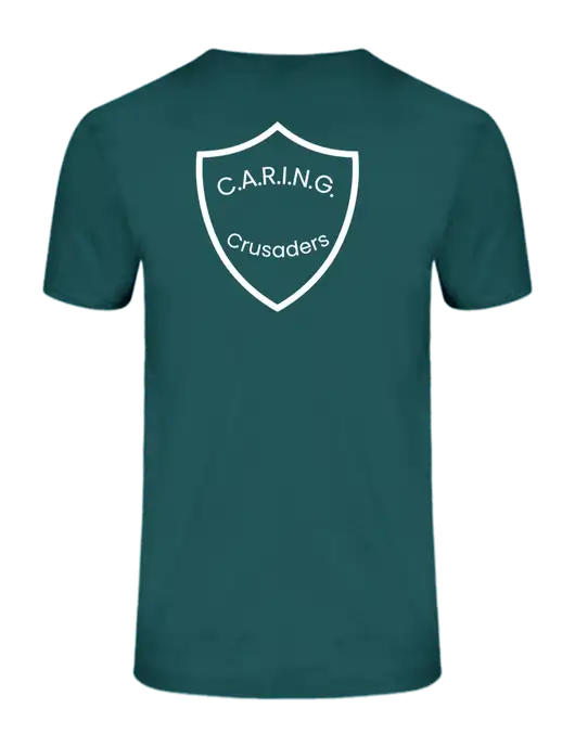 Ring Spun Dark Teal 4.5 oz T-Shirt w/Caring Crusaders, Berkley SW logo